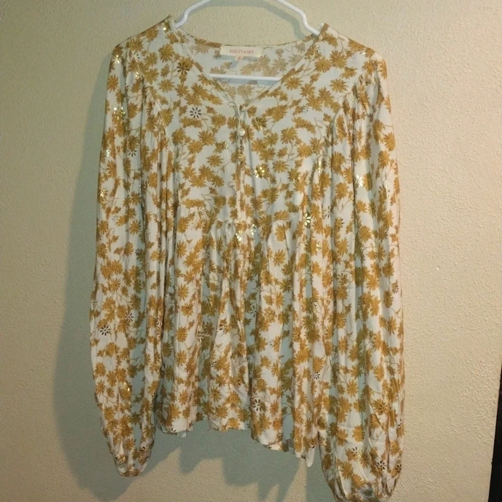 Mustard Yellow and Gold Floral Boho Solitaire Top M NWOT - Picture 1 of 7